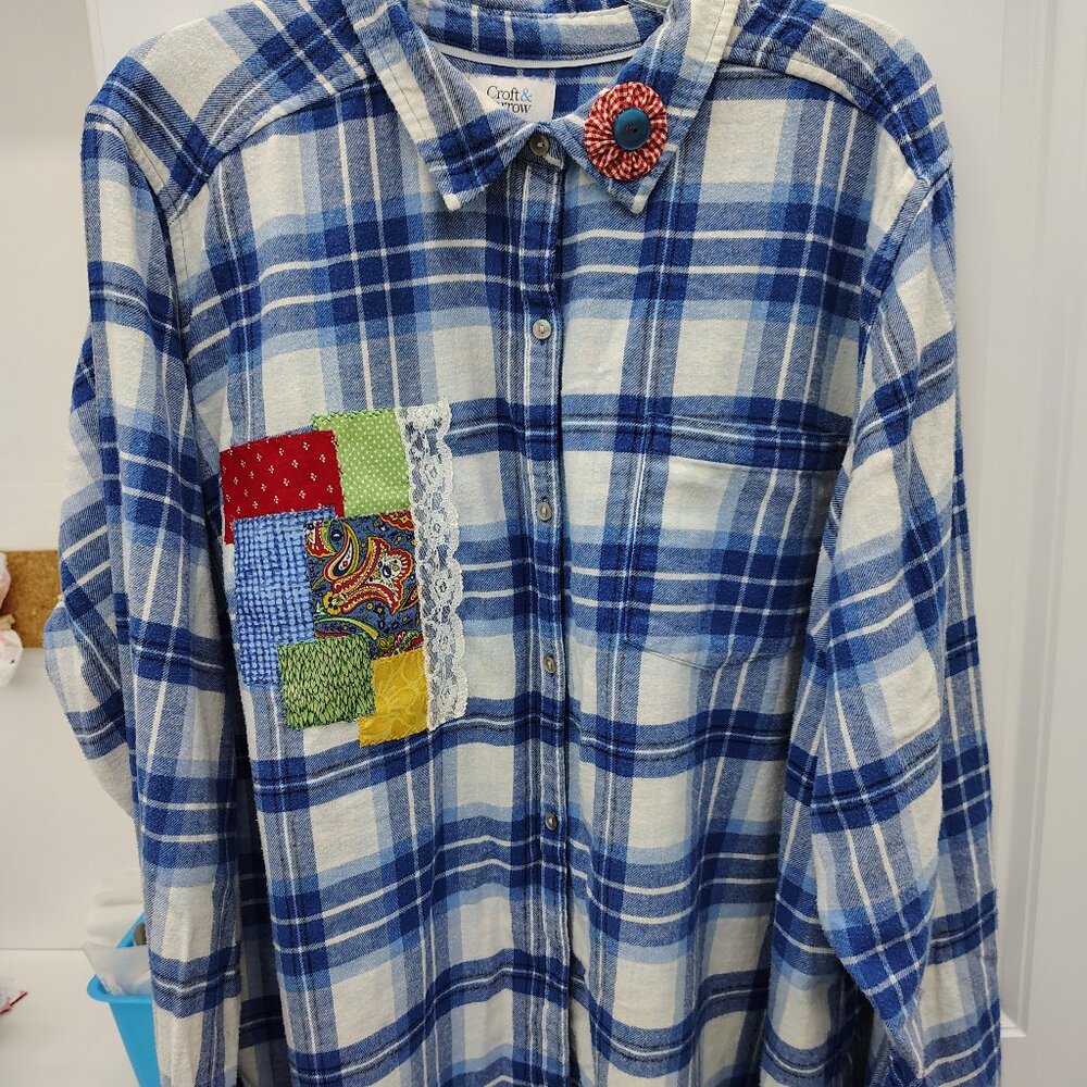 Blue Flannel, Upcycled Flannel Shirt, Women's Flannel, Boho Chic Upcycled, Susta